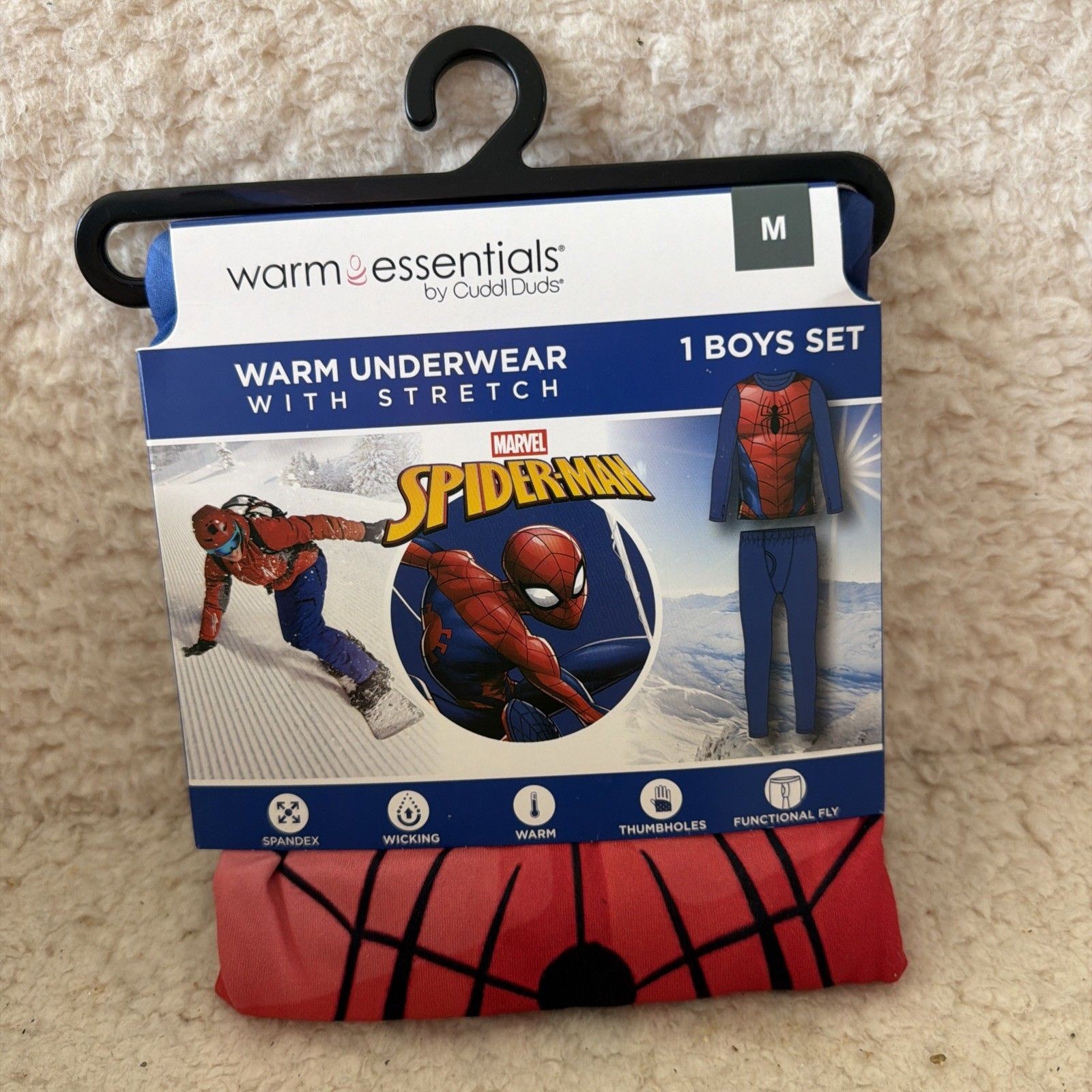 Boys ClimateRight by Cuddl Duds Spiderman Thermal Underwear Set (Size M 8/10)