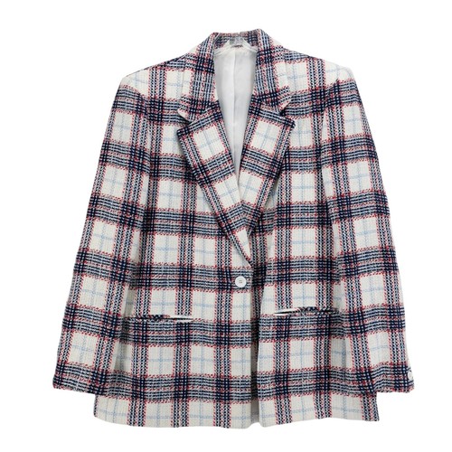 BLEYLE Vintage Plaid Tweed Blazer Jacket Cotton Blend Woven MADE in USA Size 14