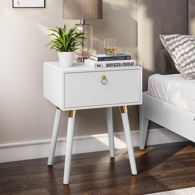 Bme Alden Wood Nightstand, Solid Wood End Table, Mid Century M...