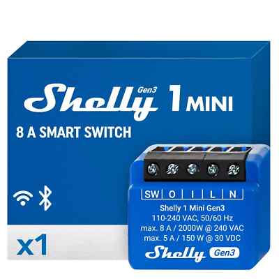 Shelly 1 Mini WiFi and Bluetooth Switch Relay 1 Channel 8A Gen3 Alexa Google