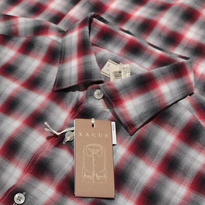 Xacus NWT Casual Button Down Shirt Size 16.5 42 L US In Red With Gray & Black