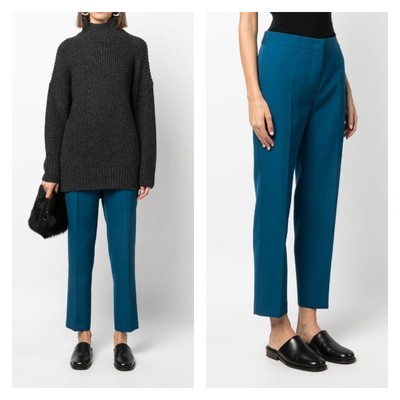 JIL SANDER Pants Trousers Teal Blue Green size 12 Valfredo crepe wool NWT