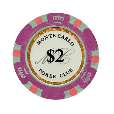 NEW 100 Light Purple $2 Monte Carlo Smooth 14 Gram Clay Poker Chips - Exclusive 