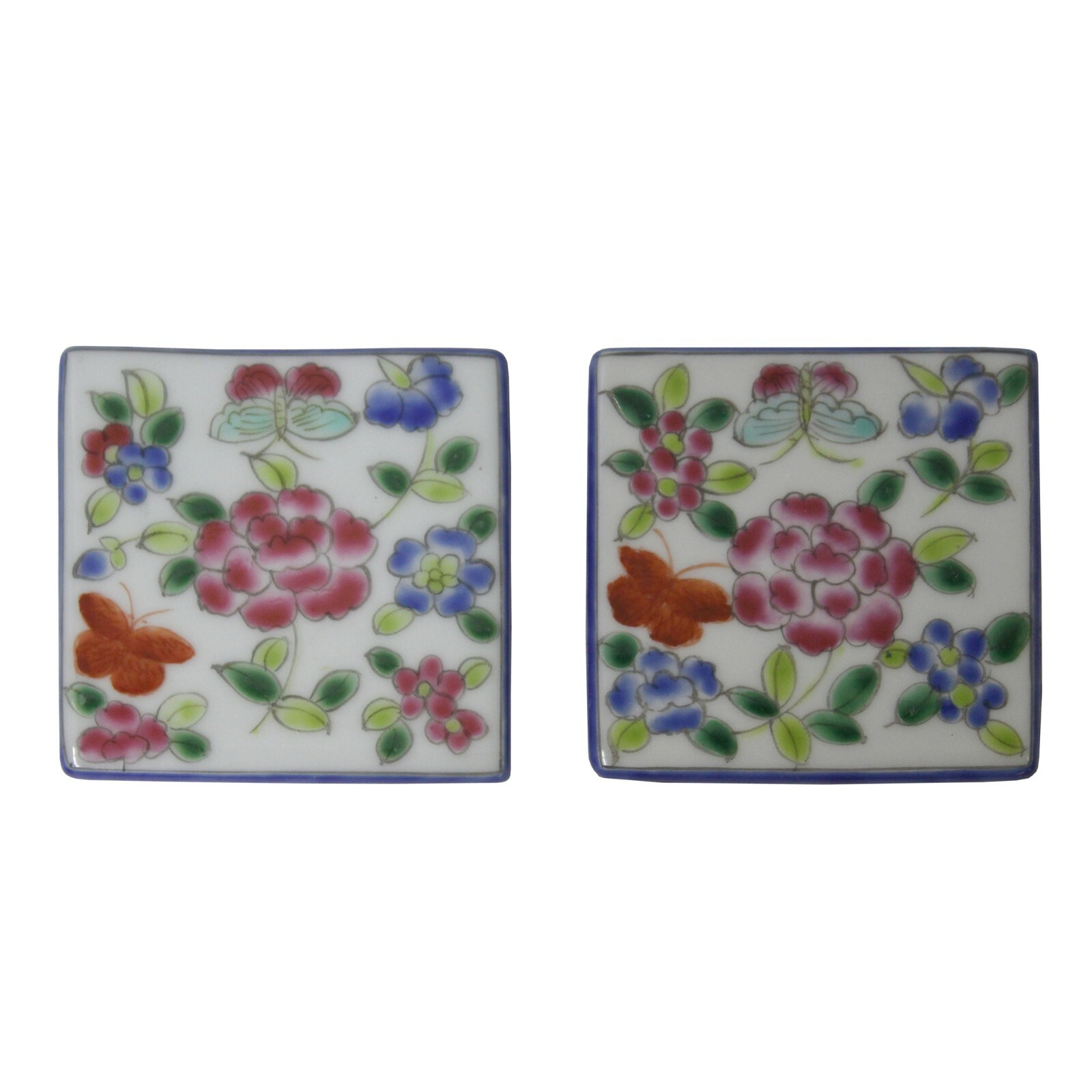 Hand Painted Flower Graphic Square Porcelain Coaster / Tile 2 Pcs ws722S Hand Painted Flower Graphic Square Porcelain Coaster / Tile 2 Pcs ws722S
