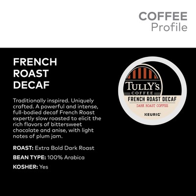 Tully's Coffee French Roast Decaf, Keurig K-Cup Pods, Dark Roast, 24 Count