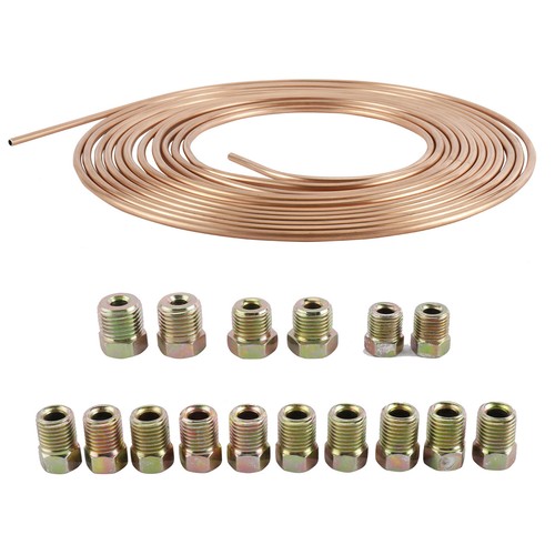 AuInLand Copper-Coated Brake Line Tubing Kit 3/16In 25Ft Coil Roll w/ 16 Fitting