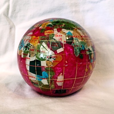 Unique Art 4.3'' (110 mm) Diameter Gemstone Globe Paperweight Paper weight (Pink)