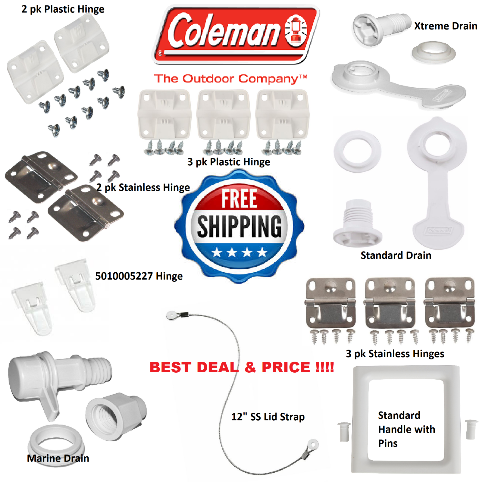 COLEMAN COOLER HINGES DRAIN PLUG LID STRAP HINGE