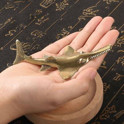 Vintage Style Solid Brass Copper Sea Animal Sawfish Statue for Garden Decor
