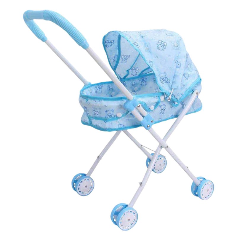 Realistic Baby Stroller For Dolls Detachable Toy Pram With Canopy Grip Handle