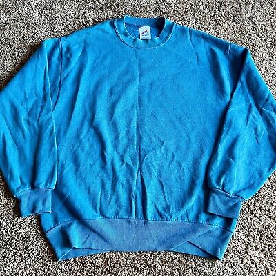 Vintage 80s Jerzees Sweatshirt Size Large Blue Sweater Blank Plain USA Made