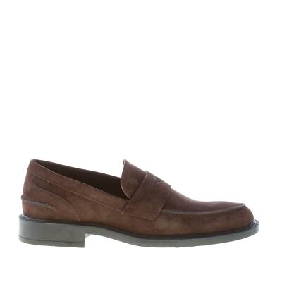 TOD'S men shoes Dark brown suede penny loafer with rubber sole made in Italy
