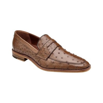 Belvedere Espada Ostrich Quill Penny Loafer Shoes Tabac