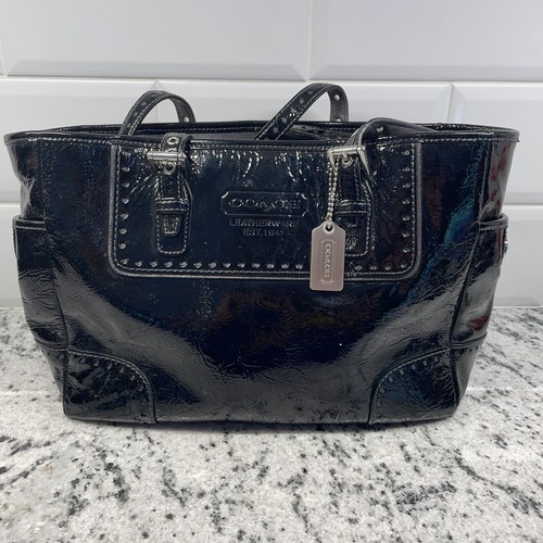 Vintage Coach No. G04Q- 1432 Black Silver Patent Leather