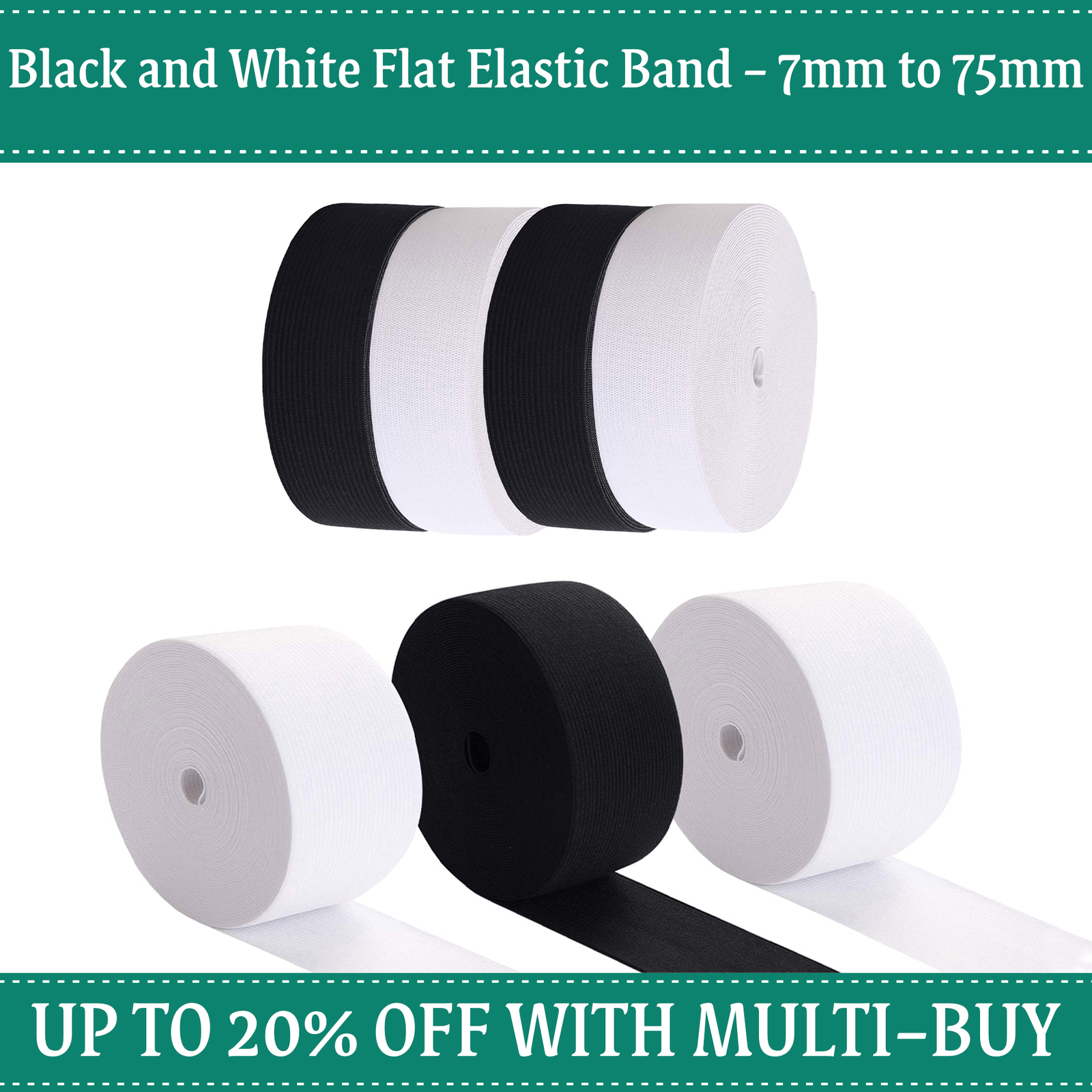 Weiß/Schwarz Premium Flach Elastisch Band Gewebt Nähen Kleidungsstück Diverse