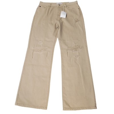 KanCan Jeans NWT Women's 31 90s Flare High Rise Beige Distressed