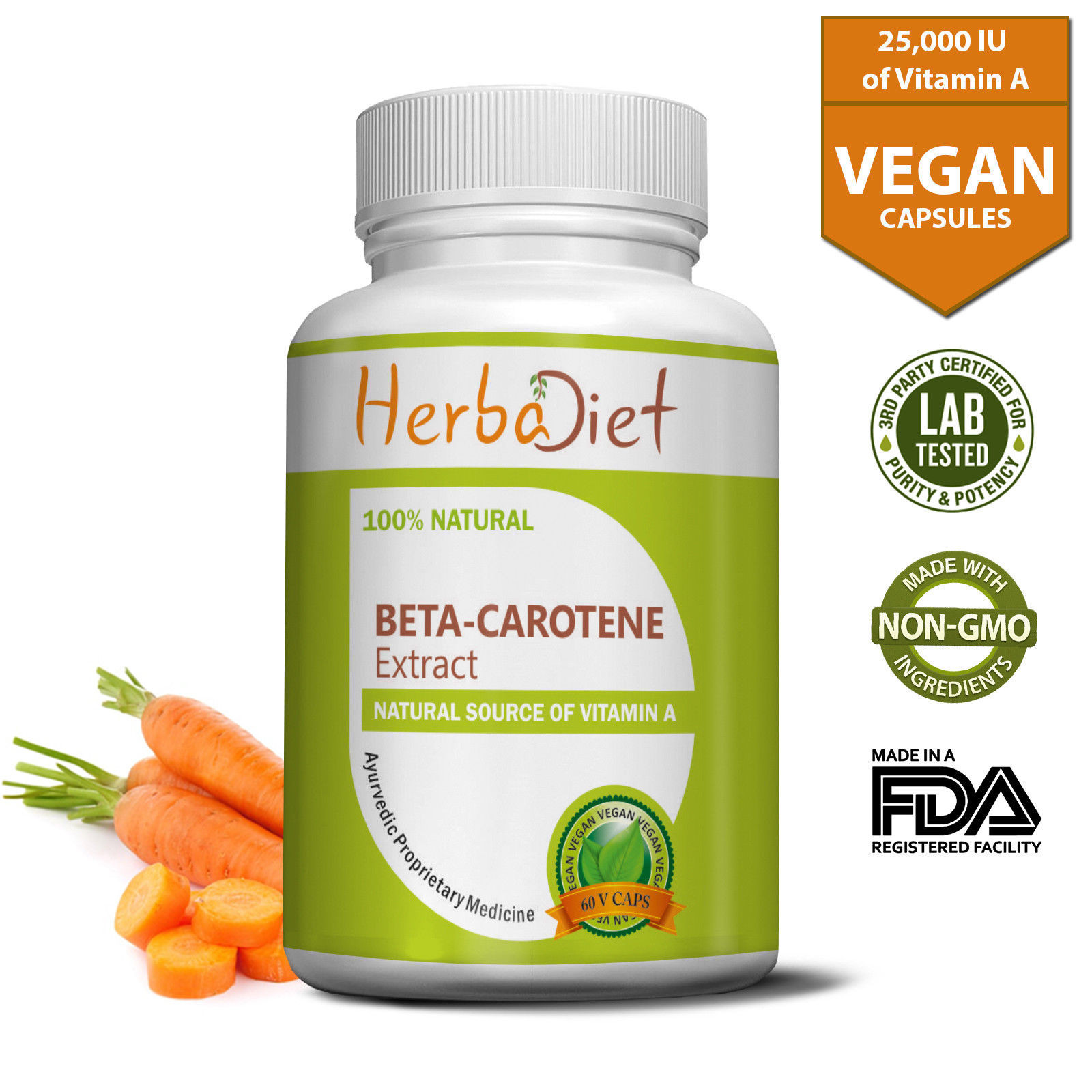 Beta Carotene Extract Capsules 25000 IU Enhances Tanning Tan Pills
