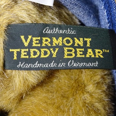 Vermont Teddy Bear Movable Arms and Legs in Denim Dress JENNIFER Brown Authentic