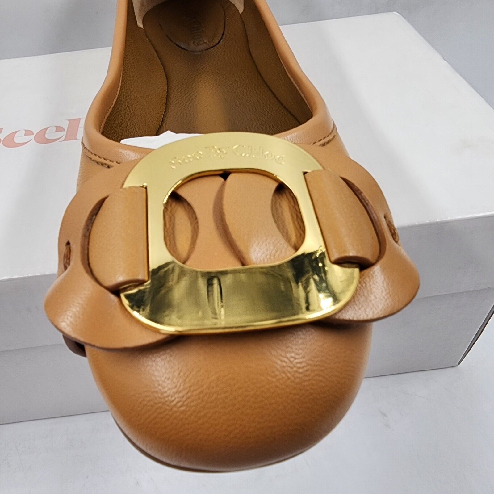 See by Chloé Chany Leather Ballet Flats Women's 37/7US Tan Round Toe Slip On - Picture 12 of 16