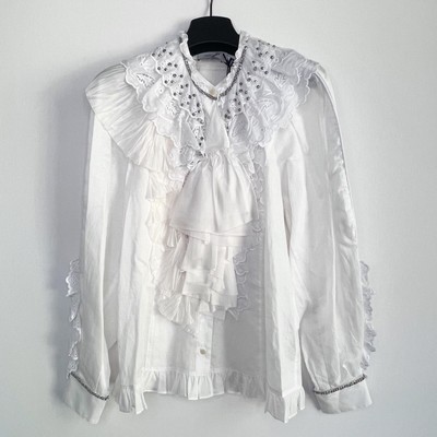 COACH COACH 1941 PRAIRIE RUFFLE BLOUSE LAYERED STUDDED COTTON LINEN BLEND WOMEN'S 4