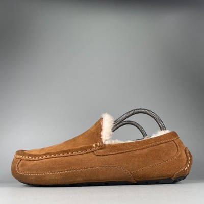 UGG Ascot Men's 8 Chestnut Suede Shearling Moccasin Slippers Driving Loafers EUC