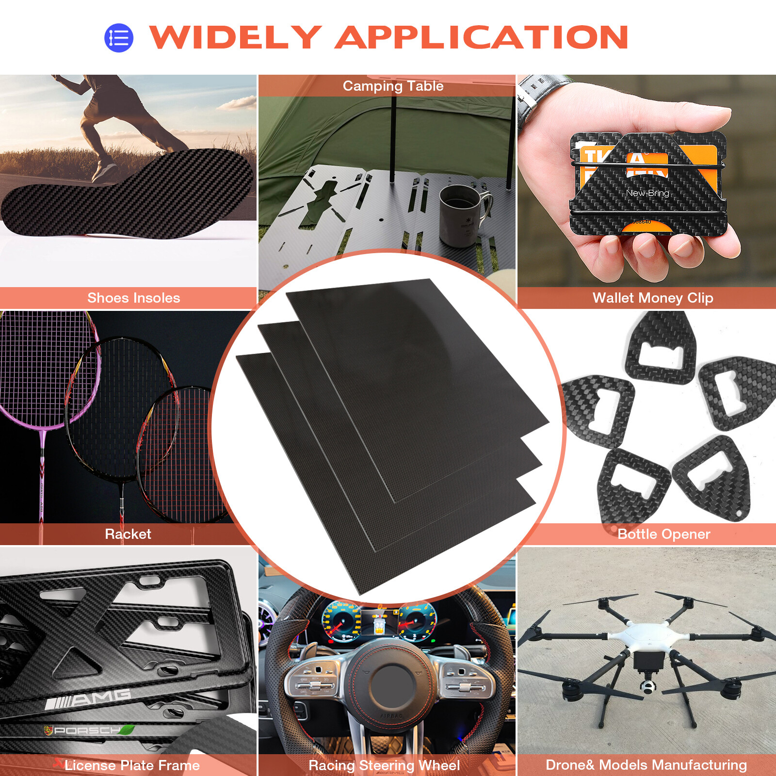 Carbon Fiber Sheet 100% 3K 200x300mm 400x500mm 1.5-5mm Thickness