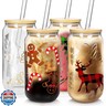 Christmas Cups, 18oz Christmas Iced Coffee Glass Cups with Lids and Straws White Elephant Gifts for Adults Colorful Xmas Tree Elk Tumbler Drinking Glasses Christmas Teacher Gifts for Women Men