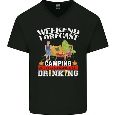 Camping Weekend Forecast Funny Alcohol Beer Mens V-Neck Cotton T-Shirt