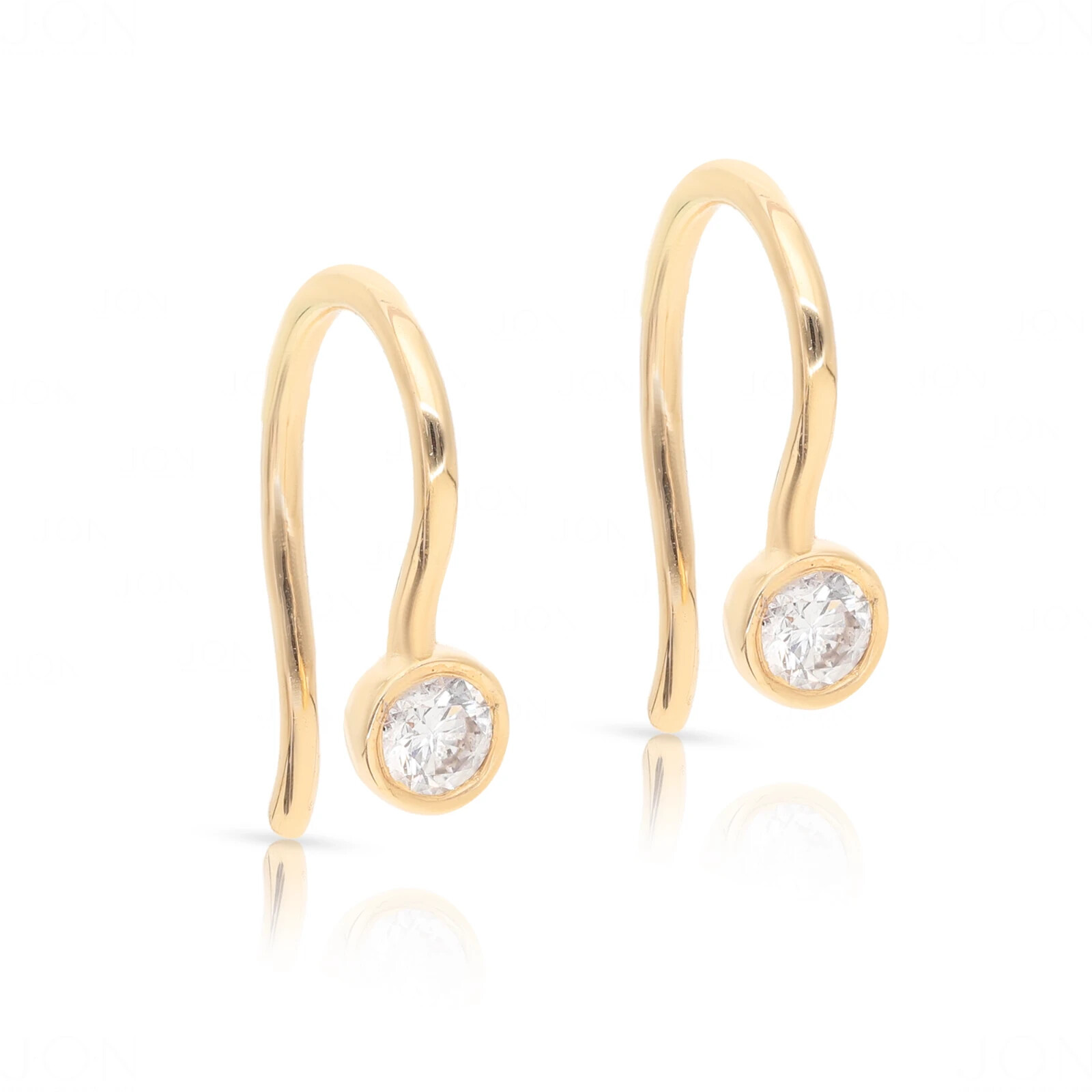 Pre-owned J.o.n 14k Gold Genuine Bezel Diamond Studs Fine Jewelry Earrings In White/colorless
