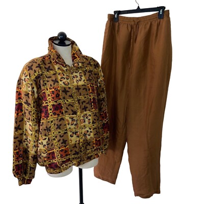 Shanghai Tracksuit Womens Vintage Size Medium Brown Pure Silk Chain Animal Print