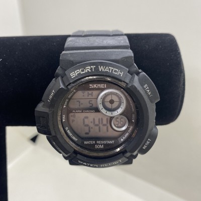 Mens SKMEI Sport Chrono Big Round Face Black Rubber Strap Digital Watch G6