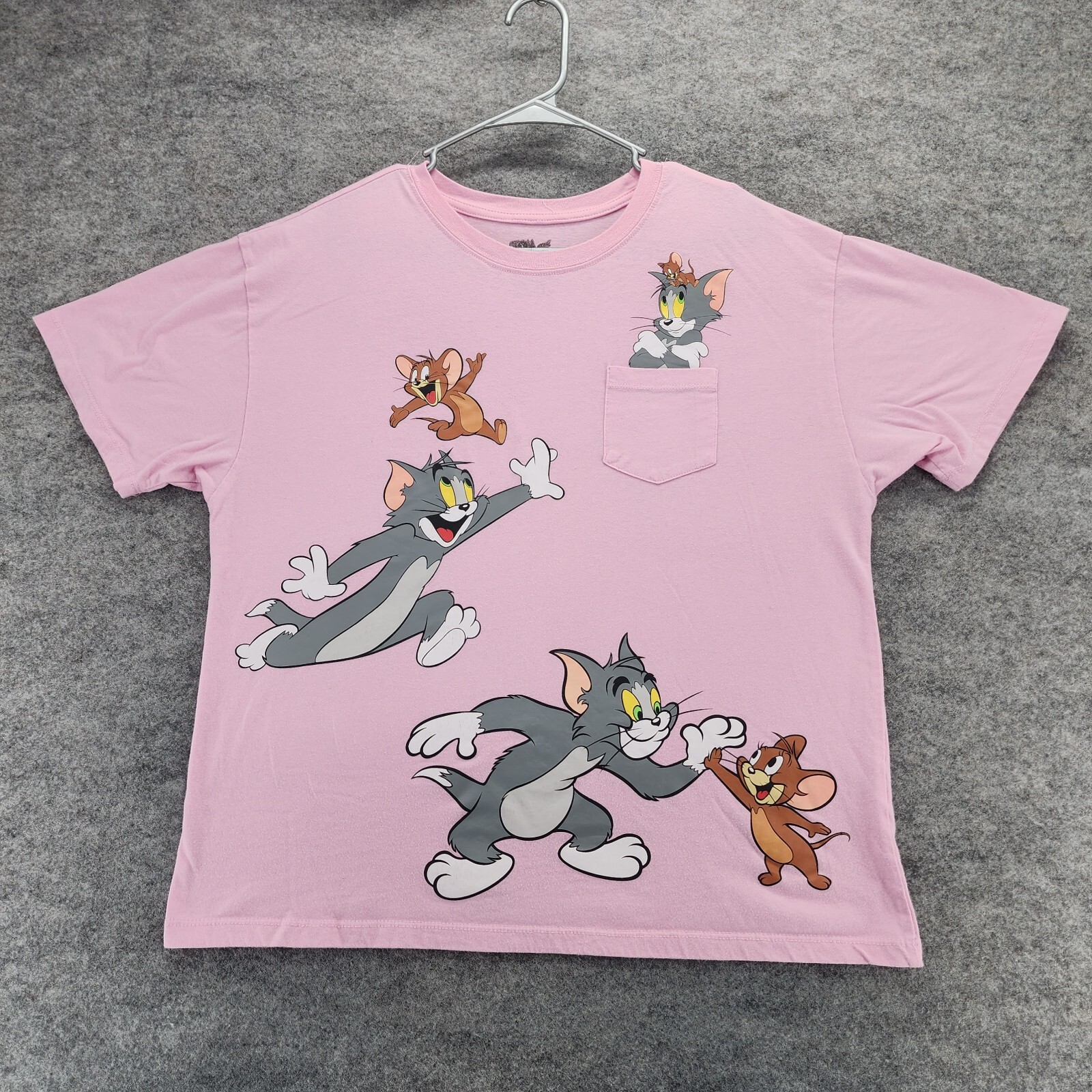 Tom and Jerry Shirt Womens Large Pink Short Sleeve Pocket