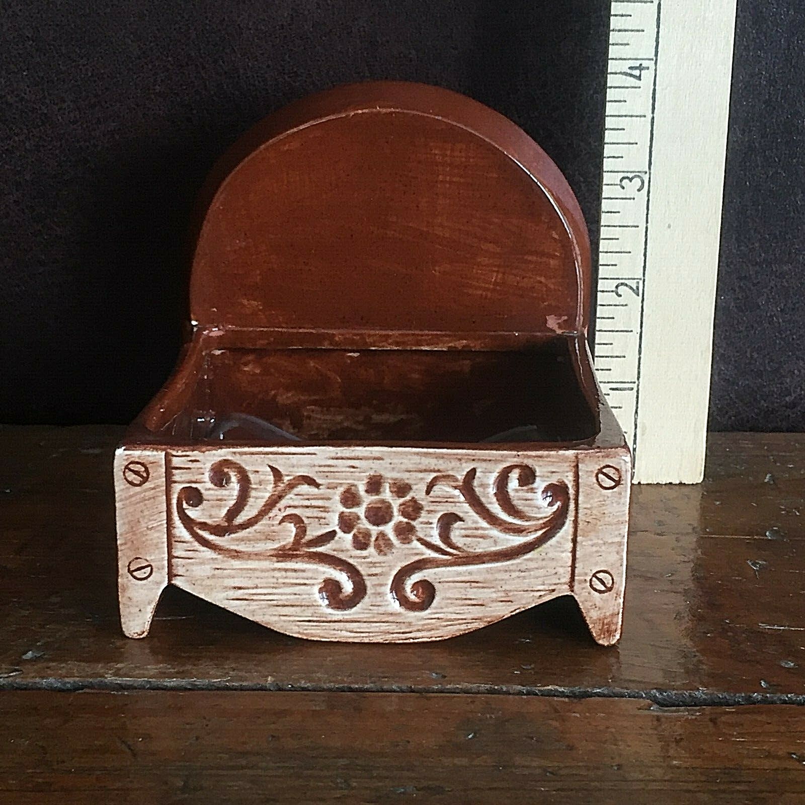 1980s Handmade Squirrel on a Log Nut Candy Dish Ceramic Pottery