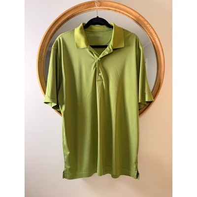 Greg Norman Polo Shirt Mens Large Lime Green Excellent Play Dry Micro-Striped