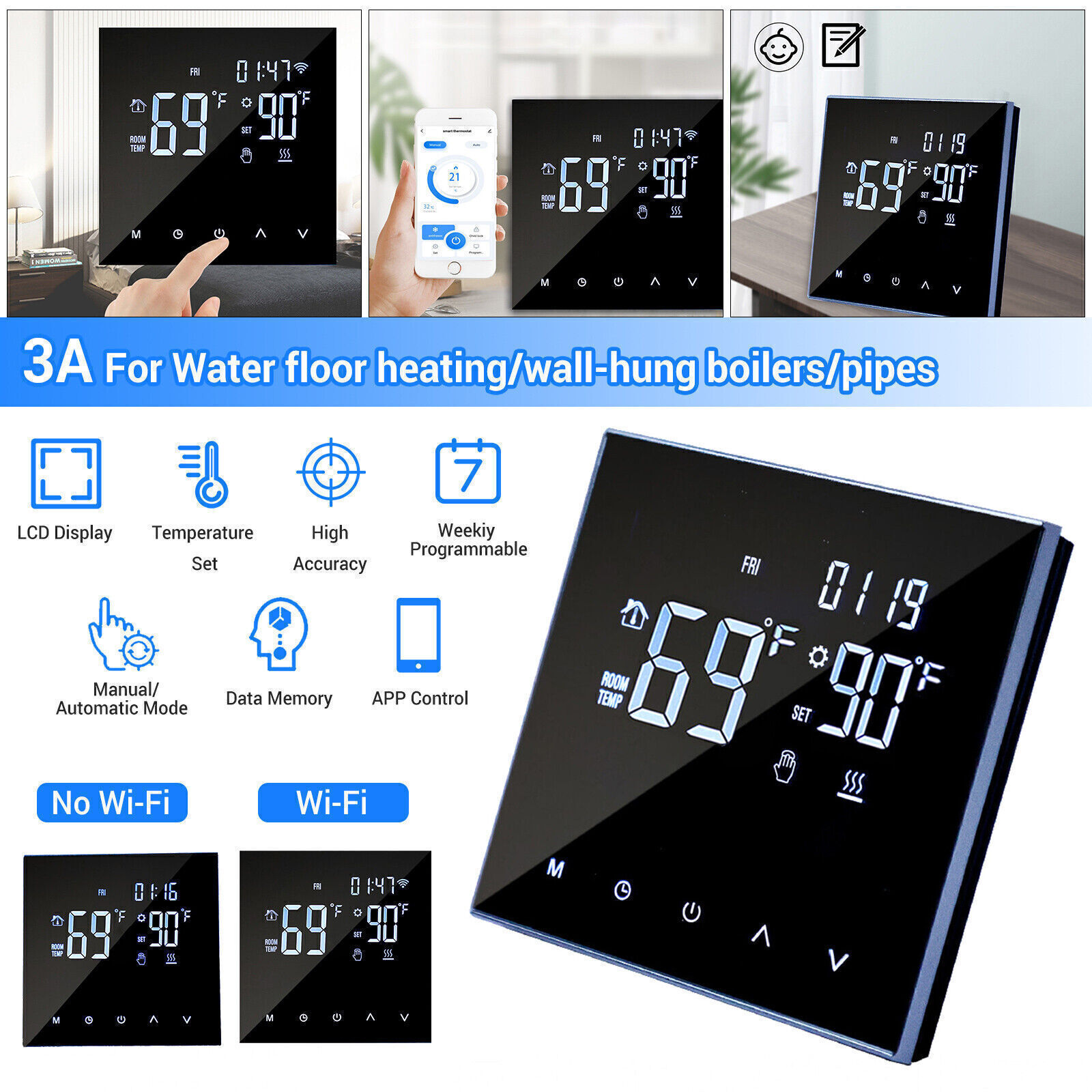 Smart Wifi Thermostat Electric Floor Heat Temperature Control Programmable Home