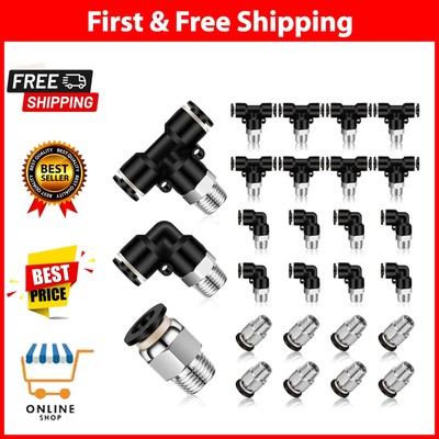 Push To Connect Tube Fittings Pneumatic Kit Quick Release 1/4 Inch'' OD X 1/8 NPT