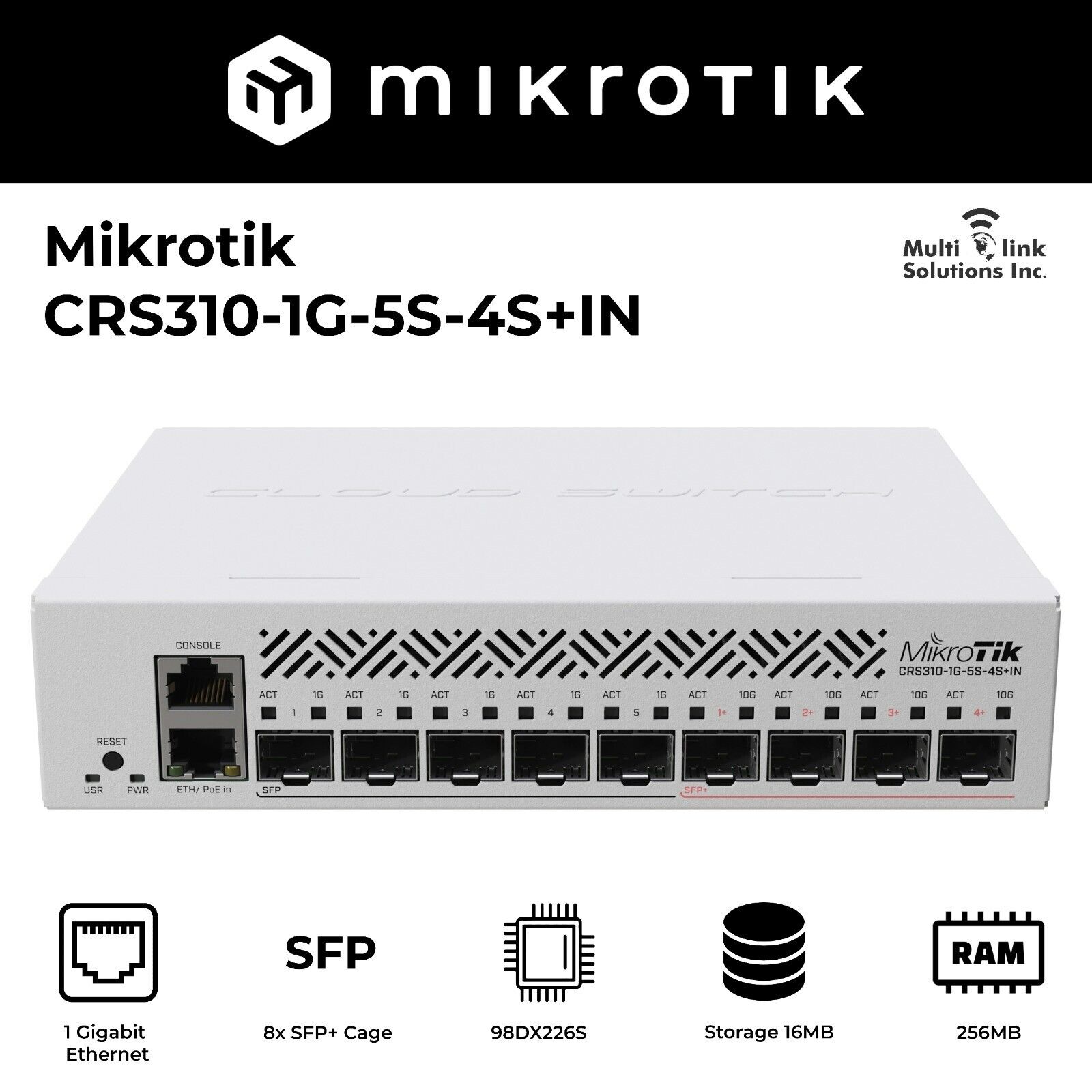 Mikrotik CRS310-1G-5S-4S+IN 10Gigabit Switch 1G port 5 x SFP Mikrotik CRS310-1G-5S-4S+IN 10Gigabit Switch 1G port 5 x SFP