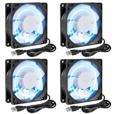 4pcs 80mm/3.15inch for DC Fan 5V Computer Case Fan 80x80x25mm USB 8025 Blue L...