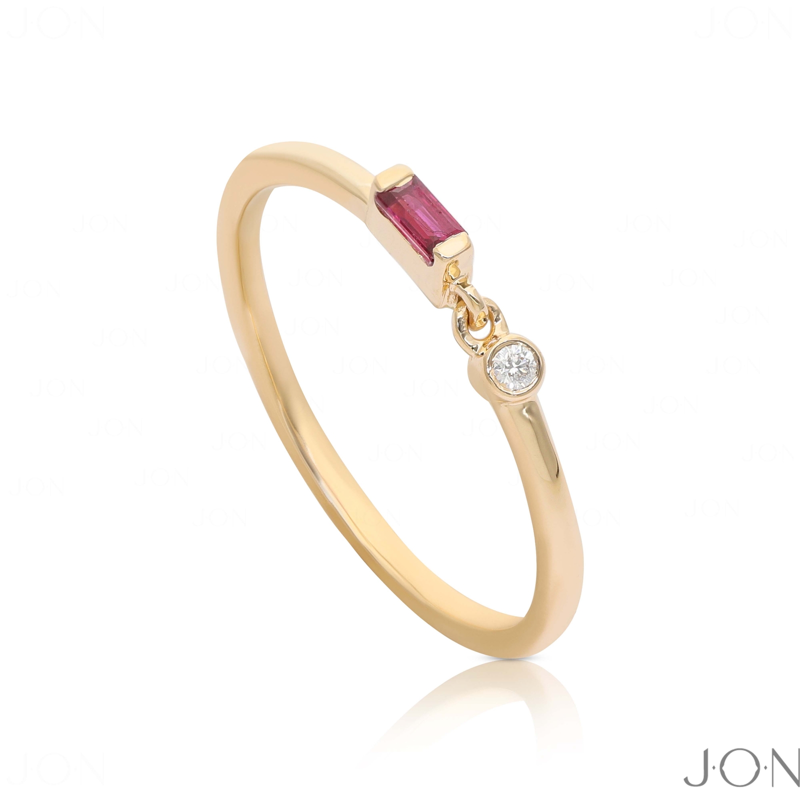 14K Gold Natural Diamond Ruby Size-3 to 8 US Baguette Gemstone Ring Band Jewelry