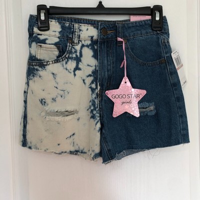 Gogo Star Kids Short Size 12 Blue High Rise 2 Toned Bleached Denim NWT