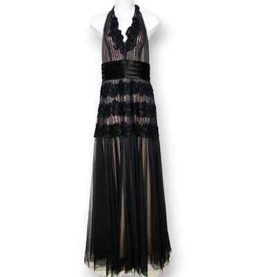 SALE!【BCBG MAXAZRIA】プリーツ コントラストチュール ドレス BCBG MaxAzria Black Tulle Lace Halter Gown Maxi Dress