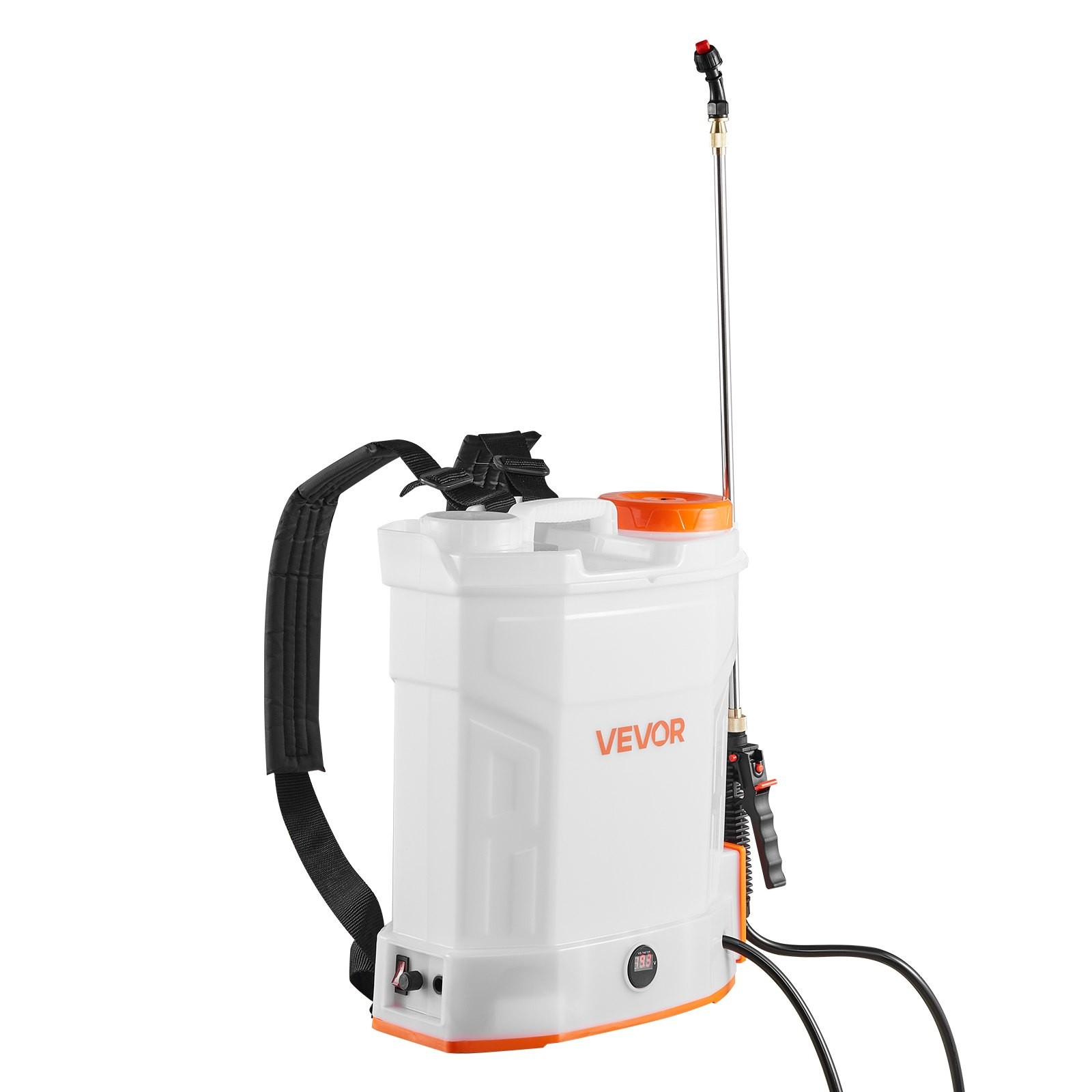 VEVOR - Battery Powered Backpack Sprayer, 3.2 Gal Powerful Electric Backpack Sprayer, 2 Retractable Wands & 5 Nozzles - White + Orange - Thumbnail 2