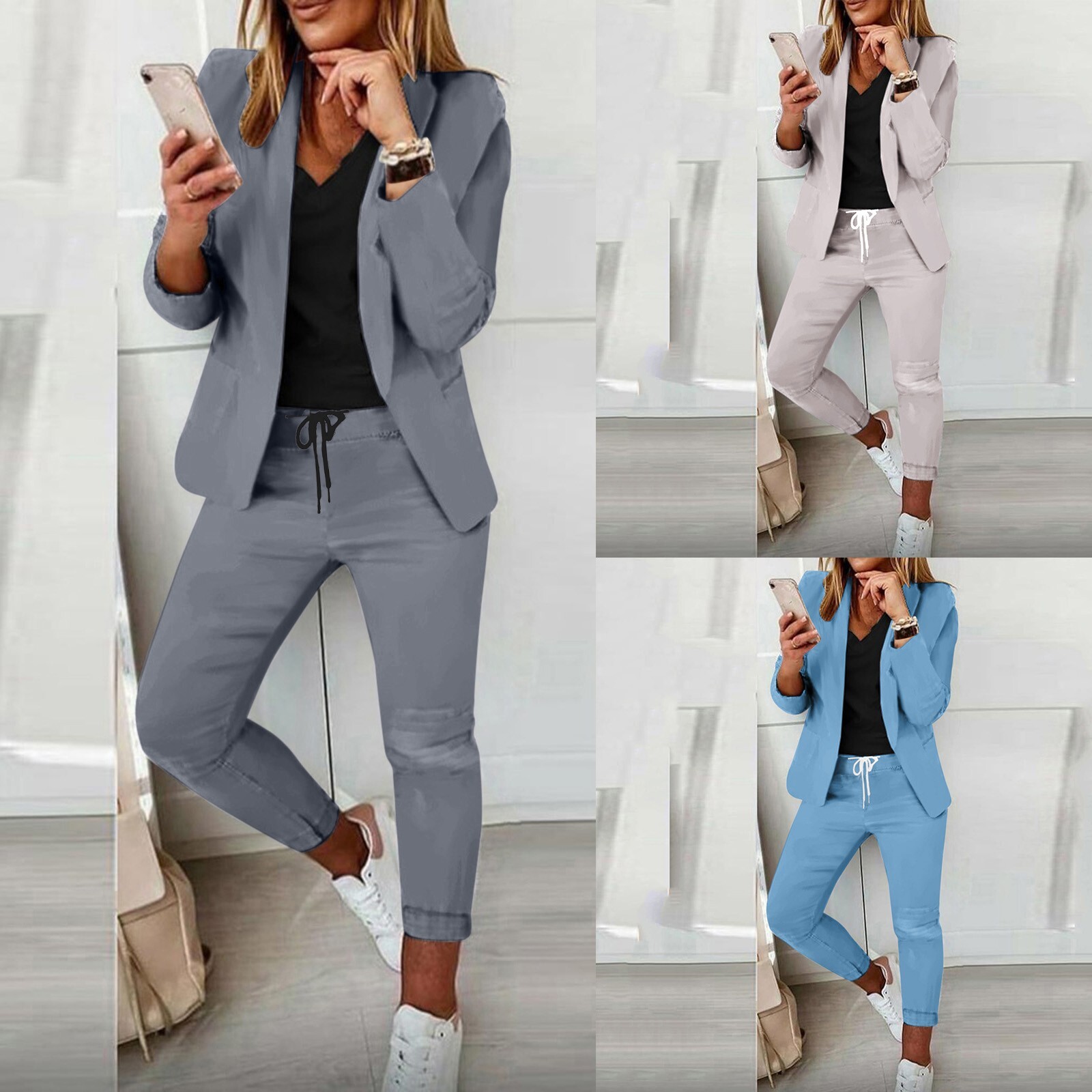 Women Work Women's Two Piece Lapels Suit Set Office Long Sleeve