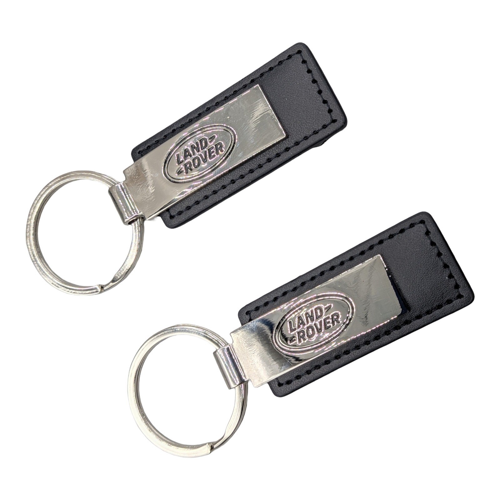 Land Rover Cary Dealership Keychain Black Leather Silver Metal Logo Key Fob 2pc