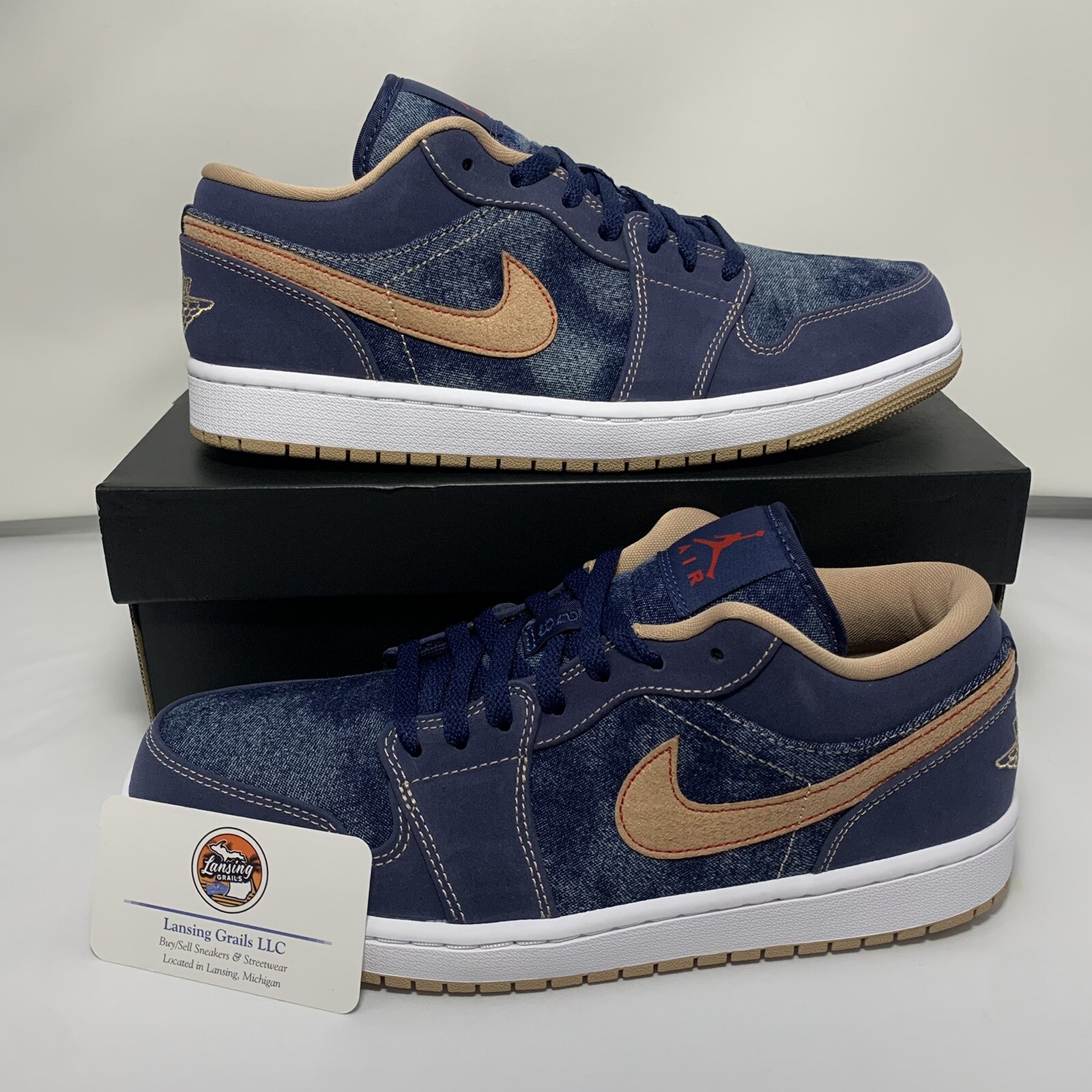 Nike Air Jordan 1 Low SE Denim Navy Blue Gold Men Size 9.5-11 DH1259-400  NEW: купить с доставкой из США, цена 22 011 руб - (124926527050)