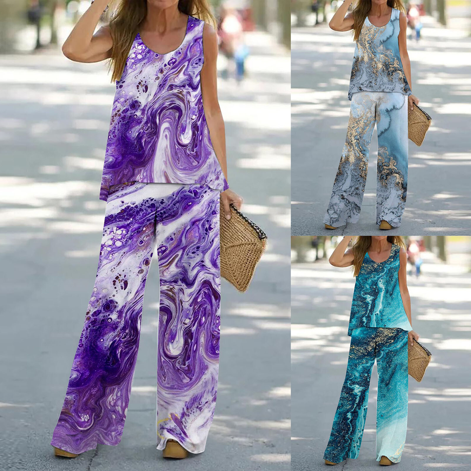 For Women Business Women 2 Piece Outfits Boho Casual Printed Vest