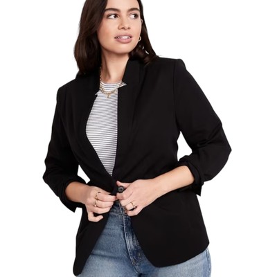 Old Navy Black Notched-Collar Pixie Blazer Size XL Cotton Blend Lightweight New