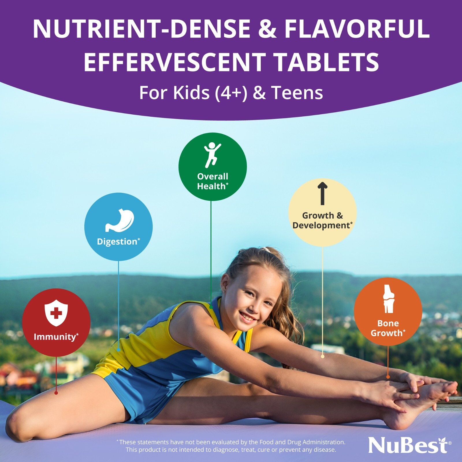 NuBest Tall Fizzy for Kid Age 4+ with Probiotic, Calcium, Vitamin, Orange Flavor