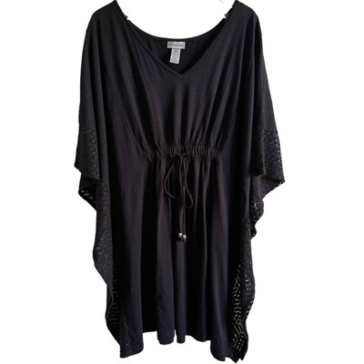 Catherine’s Swim Suit Cover Caftan Up Black Tie Waist 2X