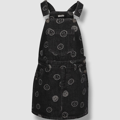 $99 Molo Kids Girl's Black Chakala Happy Face-Print Overall Dress Size 10Y